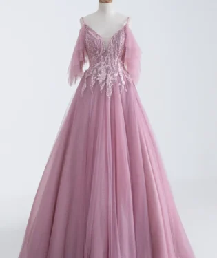 玫瑰粉霧晚宴禮服