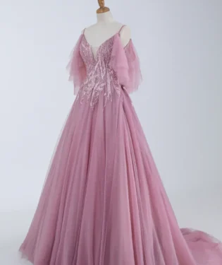 玫瑰粉霧晚宴禮服