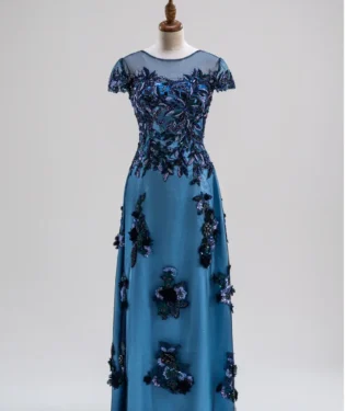 暮藍花影媽媽禮服