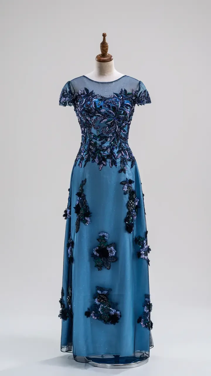 暮藍花影媽媽禮服