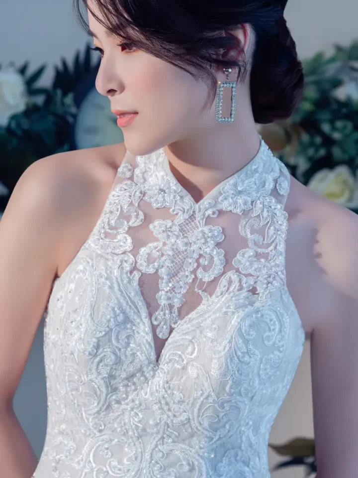 寂羽交頸白紗禮服